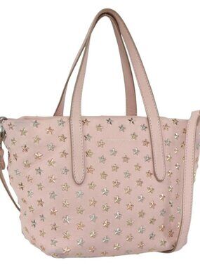 Jimmy Choo Studs Hand Bag Leather 2way Pink Auth BA8217